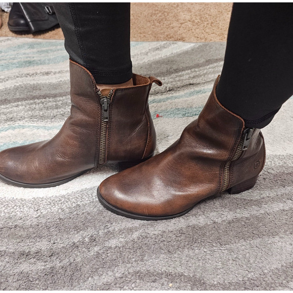 BORN Brown heeled boots women's size 6.5 zip - Picture 2 of 7